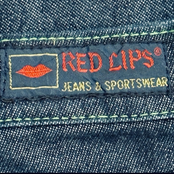 👖🛼 RED LIPS Jeans & Sportswear Flare Jeans | Vintage Late 70s Hong Kong Sz 7 - Picture 3 of 6